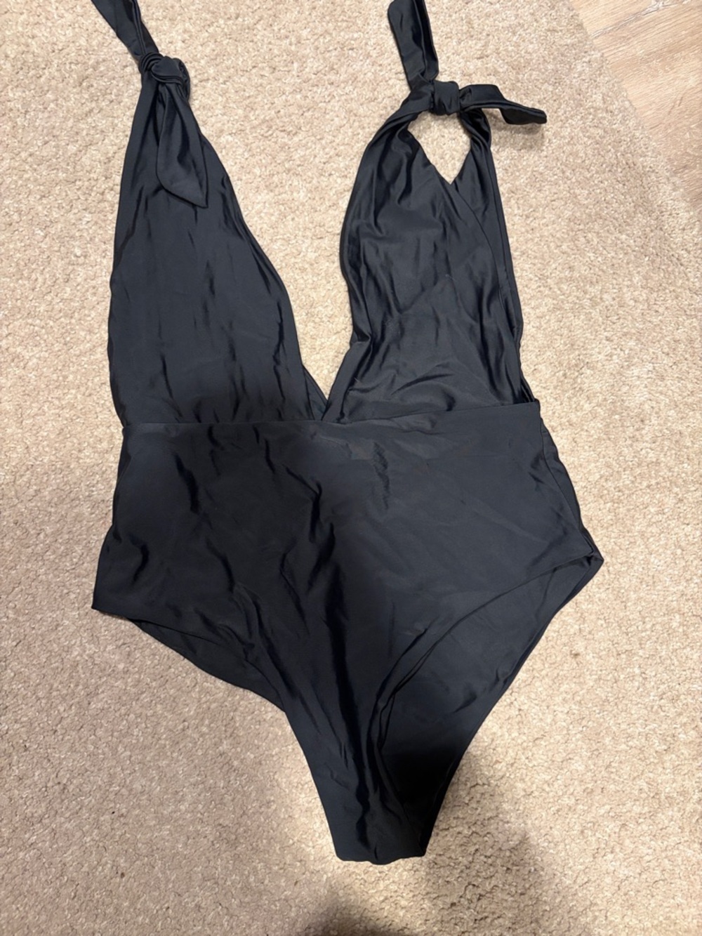 Black One-Piece Tie-Shoulder Swimsuit
